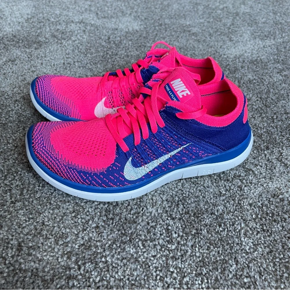 RARE Nike Free 4.0 Flyknit Sz 8.5 In Pink Flash/White-Game Royal - Picture 5 of 12